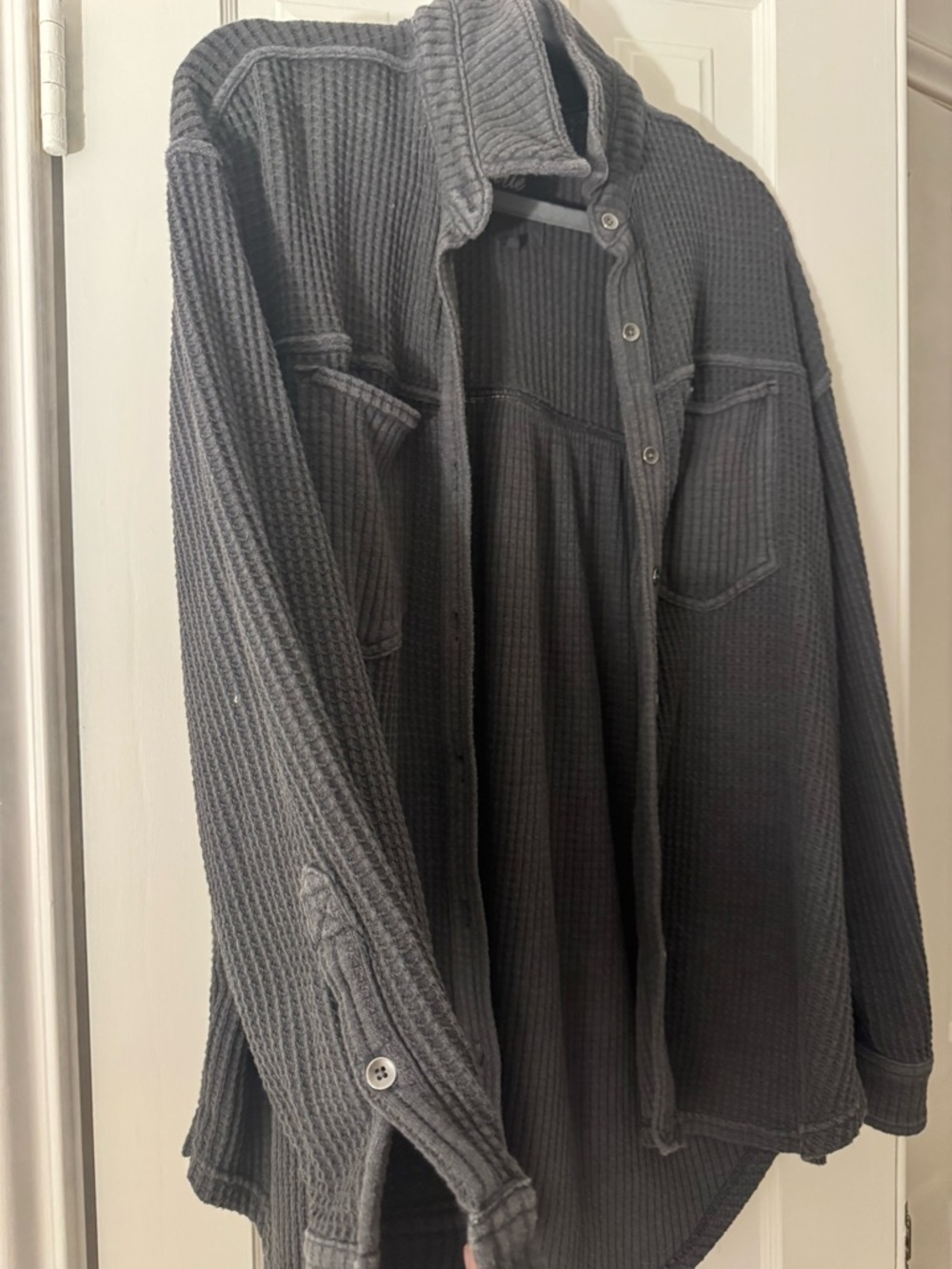 Aerie Charcoal Gray Waffle-Knit Button Cardigan - Picture 2 of 3